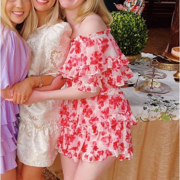 Misa Los Angeles Pink Floral Off the Shoulder Dress - Picture 2 of 6